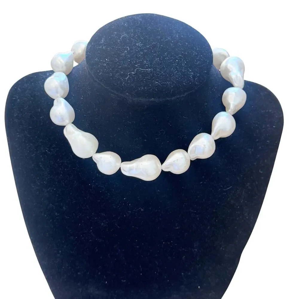 J.Crew Baroque Pearl Necklace Gold Plated Freshwater Pearl Choker Adjustable NWT - Picture 5 of 11